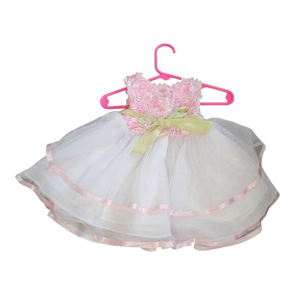 Rare Editions Baby Dress – 3–6 Months – Floral Bodice & Tulle Skirt w/ Ribbon - Picture 3 of 4